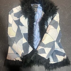 Blue and Black Women's genuine suede Jacket